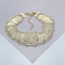 Load image into Gallery viewer, 18k Gold Filled Engraved Coin Overlapping Bracelet
