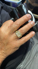 Load image into Gallery viewer, 18k Gold Filled Mens Ring Patterned With Arrow Symbol With Pave Stones
