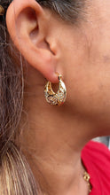 Load image into Gallery viewer, 18k Gold Filled Tri-Colored Hollow Big Sized Hoops With See-Through Designs
