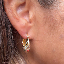 Load image into Gallery viewer, 18k Gold Filled Tri-Colored Hollow Big Sized Hoops With See-Through Designs
