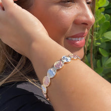 Load image into Gallery viewer, 18k Gold Filled Beaded Bangle Bracelet Patterned With Virgin Mary and Butterfly
