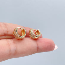 Load image into Gallery viewer, 18k Gold Filled Extra Small Pave Cubic Zirconia Hoop Earrings
