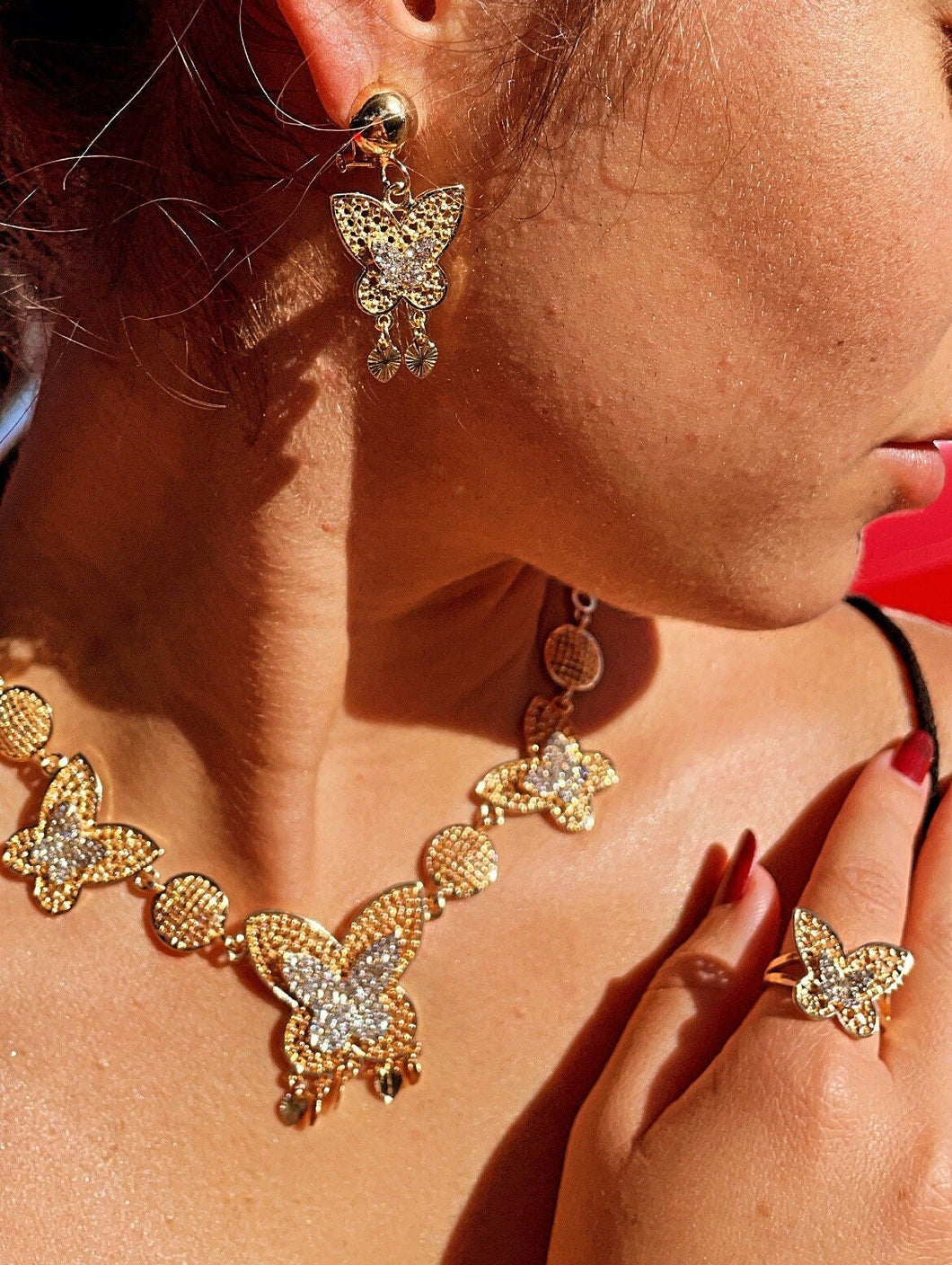 18k Gold Filled Cubic Zirconia Butterfly Light Set, Chunky Jewelry Gold Filled