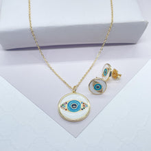 Load image into Gallery viewer, 18k Gold Filled Protection Evil Eye Set, Includes Earrings &amp; Necklace
