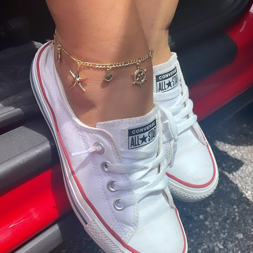 18k Gold Filled Summer Inspired Figaro Anklet