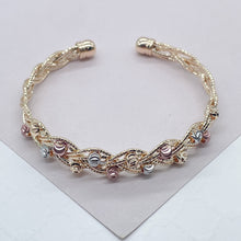 Load image into Gallery viewer, 18k Gold Filled Tri-Color Open Ended Braided Bangles With Beads

