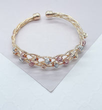 Load image into Gallery viewer, 18k Gold Filled Tri-Color Open Ended Braided Bangles With Beads
