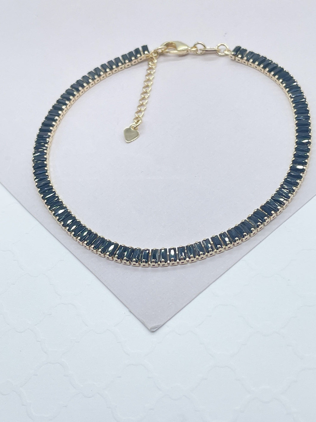 18k Gold Filled Black Stone Baguette Anklet