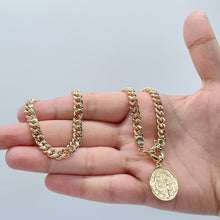 Load image into Gallery viewer, 18k Gold Filled 6mm Cuban Link Choker Featuring Large Chunky Spring Ring And St Benedict Charm Supplies Design
