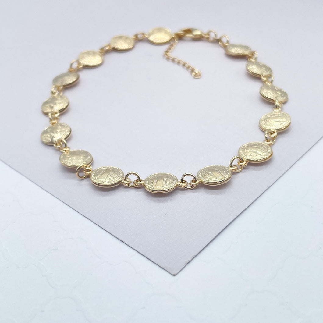 18k Gold Filled San Benito double sided medal anklet