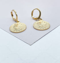 Load image into Gallery viewer, 18k Gold Filled Coin Drop Earrings, Vintage Coin Medal
