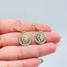 Load image into Gallery viewer, 18k Gold Filled Coin Drop Earrings, Vintage Coin Medal
