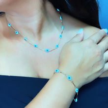 Load image into Gallery viewer, 18k Gold Filled Baby Blue Evil Eye Bracelet Necklace Set
