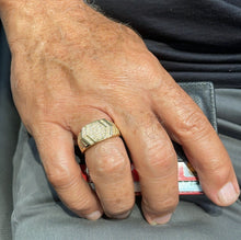 Load image into Gallery viewer, 18k Gold Filled Hexagon Patterned Ring With Pave Stones

