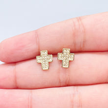 Load image into Gallery viewer, 18k Gold Filled Design Pattern Casted Cross Stud Earrings
