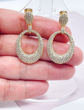 Load image into Gallery viewer, 18k Gold Filled Cubic Zirconia Oval Dangle Earrings
