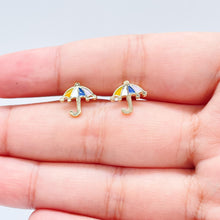 Load image into Gallery viewer, 18k Gold Filled Colorful Enamel Small Umbrella Stud Earrings
