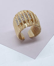 Load image into Gallery viewer, 18k Gold Filled Chunky Gold Ring Wrapped In Gold Thread With 8 Rows of Cubic
