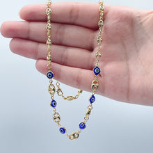 Load image into Gallery viewer, 18k Gold Filled Mariner Link Mixed Blue &amp; / or Red Eye Bracelet And Necklace
