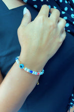 Load image into Gallery viewer, 18k Gold Filled Evil Eye &amp; Pearl Adjustable Bracelet Featuring Slide Clasp
