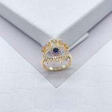 Load image into Gallery viewer, 18k Gold Filled Evil Eye Ring: Multi Color Zirconia Protection Jewelry
