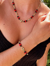 Load image into Gallery viewer, 18k Gold Filled Puffy Mariner Link, Simulated Azabache, Red Shiny Bead Set, Protection Jewelry,
