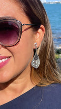 Load image into Gallery viewer, Silver Filled Tear Drop Dangling Earrings with Sparkling Black Detail
