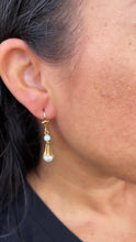 Load image into Gallery viewer, 18k Gold Filled Dangling Earring With Simulated Pearl Ball Attached To The Bottom
