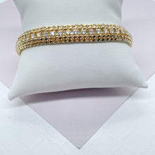 Load image into Gallery viewer, 18k Gold Filled 8 Inch Double Link Bracelet With A Strip Of Zircon
