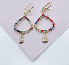 Load image into Gallery viewer, 18k Gold Filled Drop Earrings: Multicolor Cubic Zirconia Leverback
