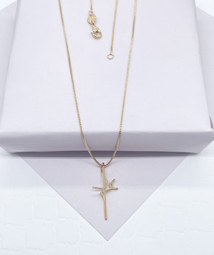 18k Gold Filled Box Chain Necklace With Minimalistic Faith Design Cross Fe Jewelry