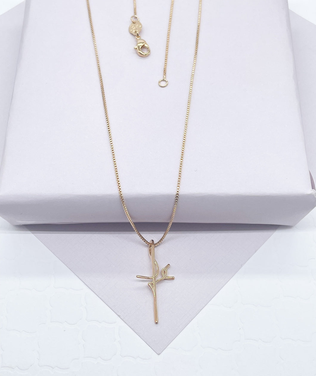 18k Gold Filled Box Chain Necklace With Minimalistic Faith Design Cross Fe Jewelry