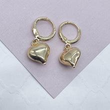 Load image into Gallery viewer, 18k Gold Filled Puffy Chubby Heart Dangling Earrings
