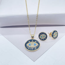 Load image into Gallery viewer, 18k Gold Filled Protection Evil Eye Set, Includes Earrings &amp; Necklace
