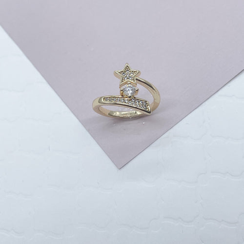 18k Gold Filled “Shooting Star” Ring Featuring Micro Pave Cubic Zirconia and A Solitaire Dainty Jewelry