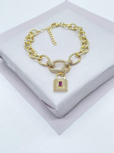 Load image into Gallery viewer, 18k Gold Filled Lock Charm Bracelet: Chunky Cubic Zirconia Chain
