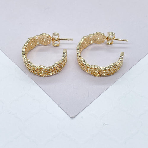 18k Gold Filled Dotted Flower Open Hoop Earrings Wholesale Jewelry Supplies
