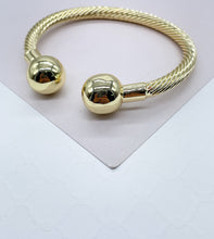 Load image into Gallery viewer, 18k Gold Filled Twisted Bangle Featuring Two Solid Balls On Top Bracelet Jewelry
