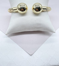 Load image into Gallery viewer, 18k Gold Filled Twisted Bangle Featuring Two Solid Balls On Top Bracelet Jewelry
