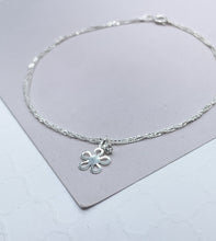 Load image into Gallery viewer, 18k Silver Filled Dainty Double-Chain Anklet With Hanging Plain Flower &amp; Zirconia Stone
