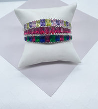 Load image into Gallery viewer, Silver Bangle In White Gold Featuring Colorful Crystals
