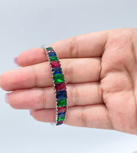 Load image into Gallery viewer, Silver Bangle In White Gold Featuring Colorful Crystals
