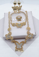 Load image into Gallery viewer, 18k Gold Filled Butterfly Jewelry Set: Cubic Zirconia Necklace &amp; Bracelet
