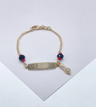 Load image into Gallery viewer, 18k Gold Filled Cuban Link ID Bracelet With Azabache Charms on Two Ends
