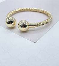 Load image into Gallery viewer, 18k Gold Filled Twisted Bangle Featuring Two Solid Balls On Top Bracelet Jewelry

