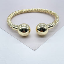 Load image into Gallery viewer, 18k Gold Filled Twisted Bangle Featuring Two Solid Balls On Top Bracelet Jewelry
