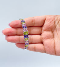 Load image into Gallery viewer, Silver Bangle In White Gold Featuring Colorful Crystals
