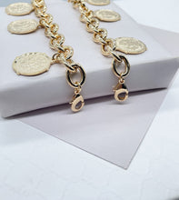 Load image into Gallery viewer, Chunky 18k Gold Filled Coin Charm Bracelet: Saint Benedict Medallion
