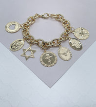 Load image into Gallery viewer, 18k Gold Filled Bracelet With Mixed Religious and Protection Charms
