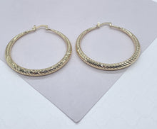 Load image into Gallery viewer, 18k Gold Filled Ocean Wave Textured Hoop Earrings 50 mm Diameter
